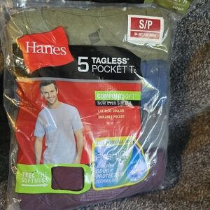 Hanes Blue Tagless Pocket T-Shirts 5-Pack